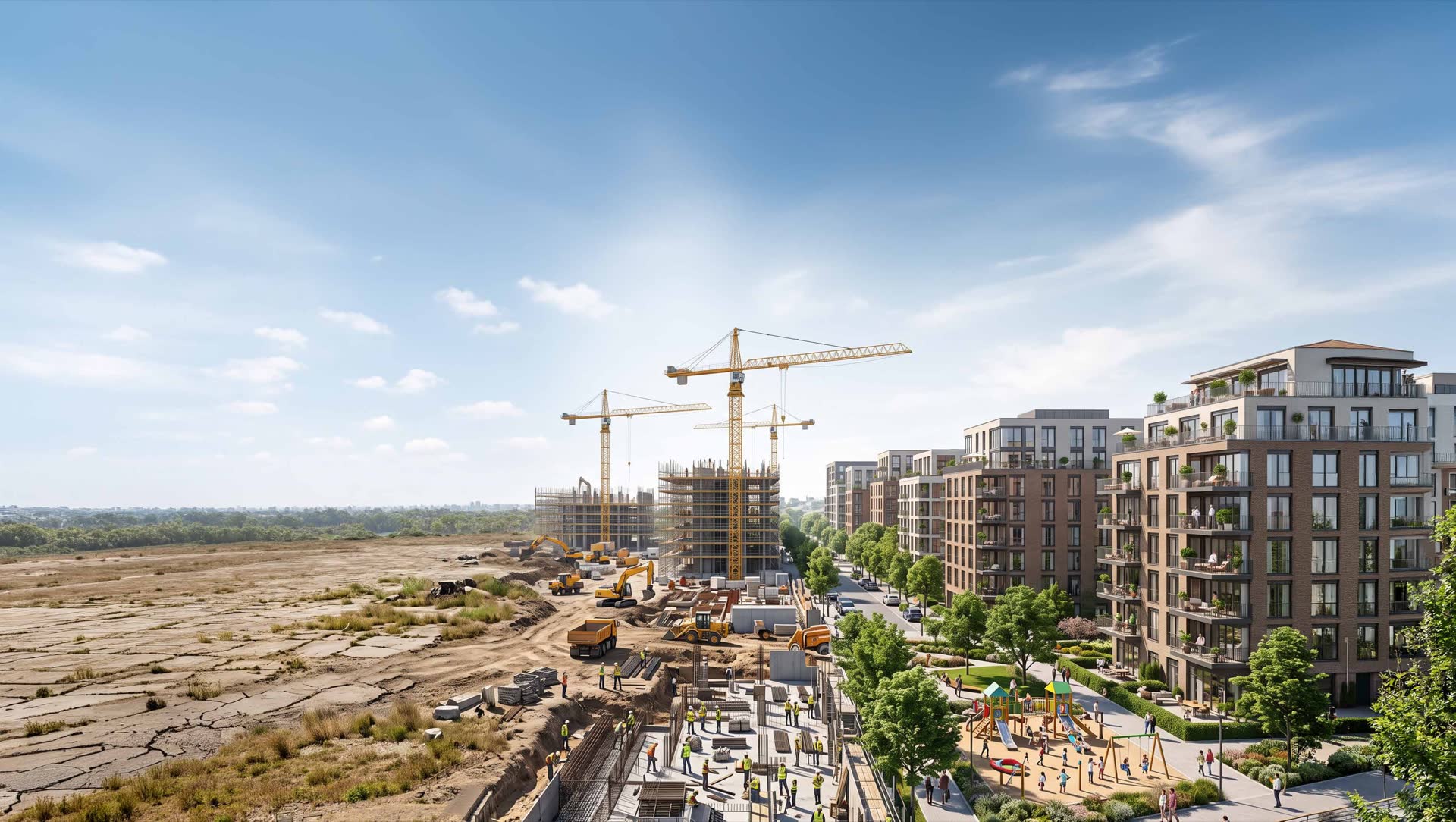 Baustelle und fertiges Quartier – vom Potenzial zur gebauten Realität