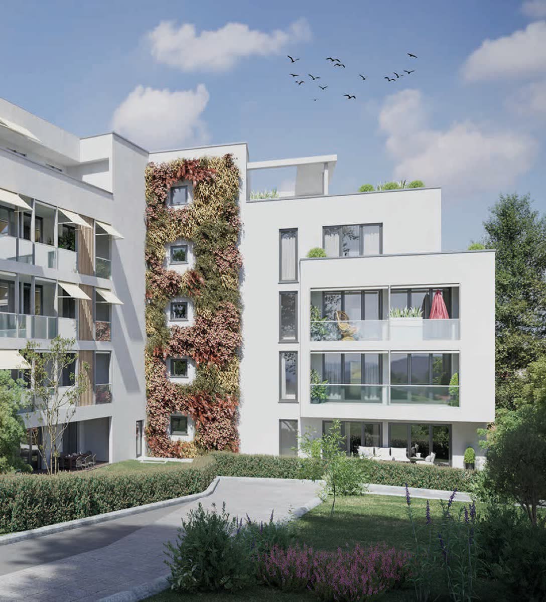 Wohnhaus mit begrünter Fassade an der Druseltalstraße